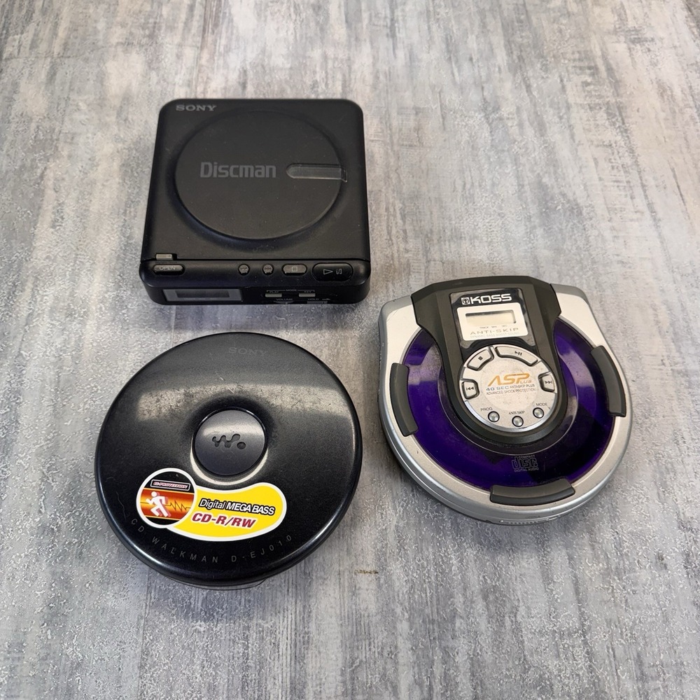 Sony Walkman Portable CD Player Discman Silver Black Koss Disc For Parts Lot